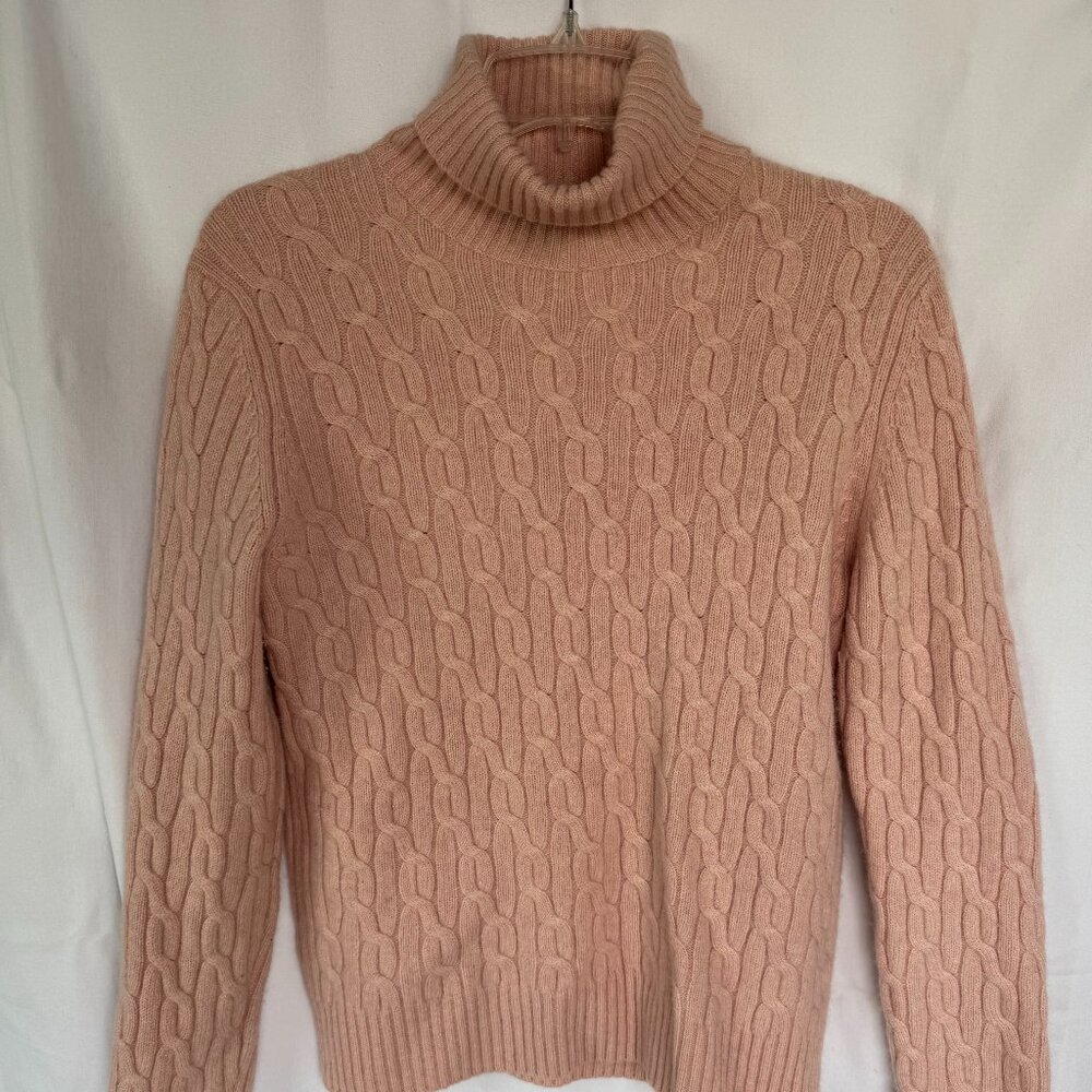 Brooks Brothers Pink Cable Knit Turtleneck Sweater – Wool Cashmere Blend Size M